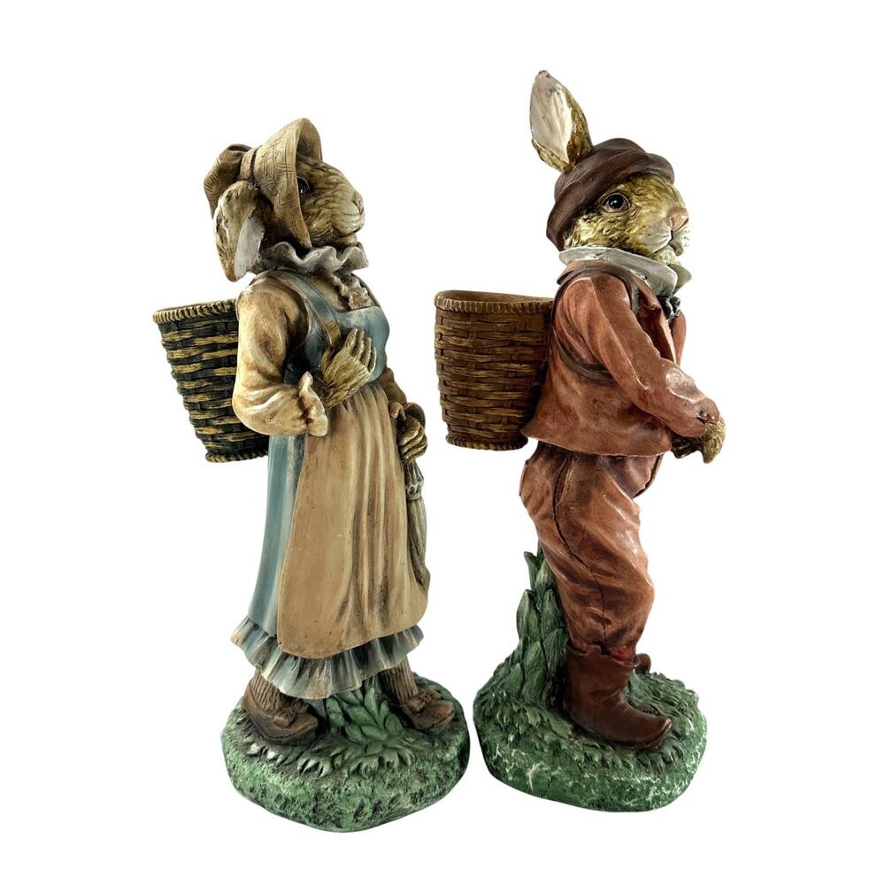 Henri Crisdon Briar Patch Mr & Mrs Rabbit Figurines 2002 11” Basket Pair - Picture 3 of 8
